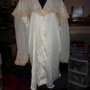 Vintage Gold Label Victoria's Secret Cream Satin Sheer Arm Sleepshirt M/L